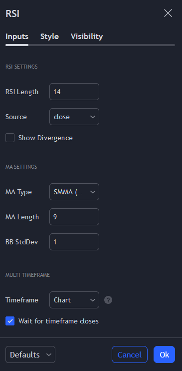 RSI configuration with rolling moving
averages