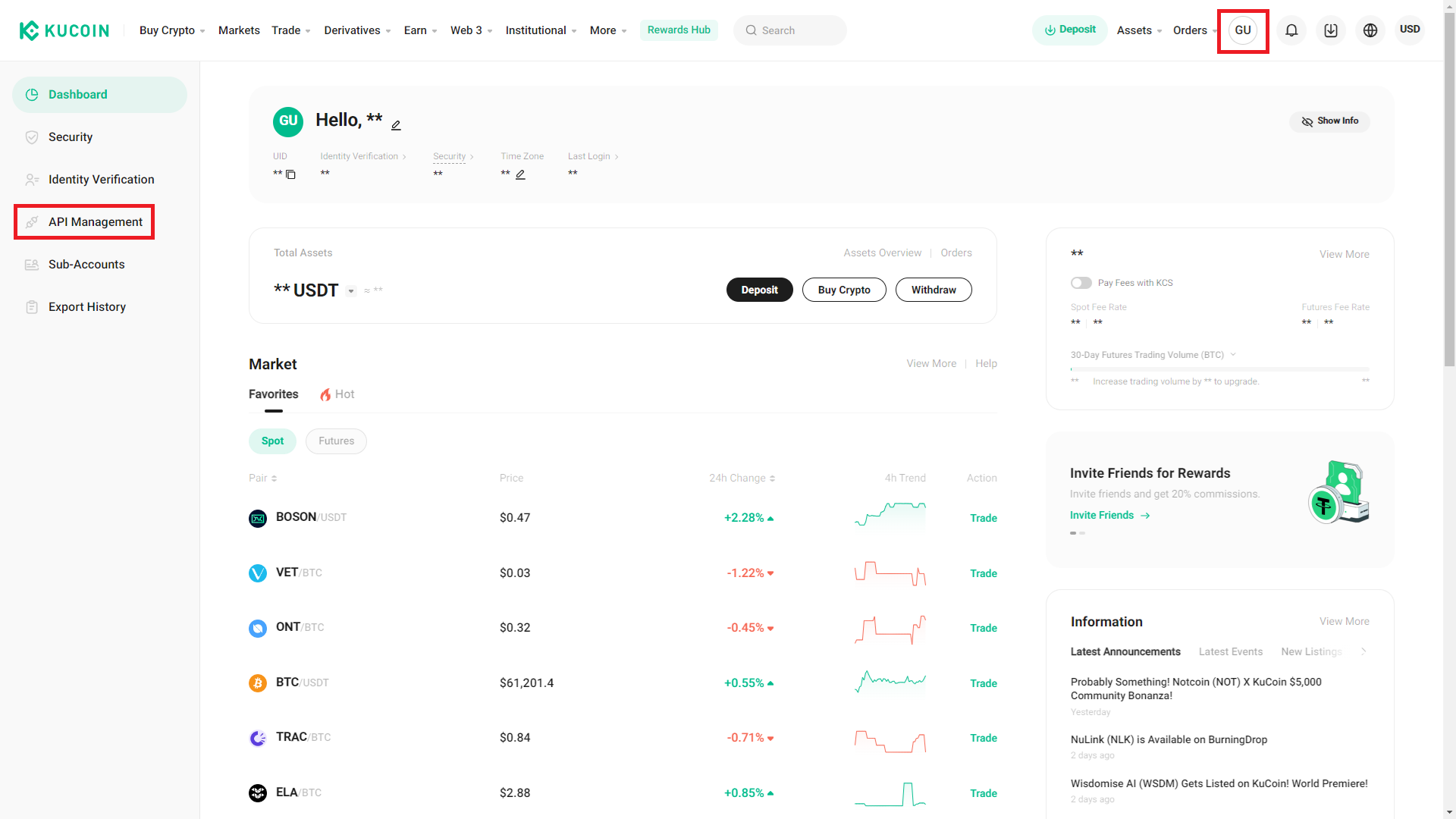 account setting api management