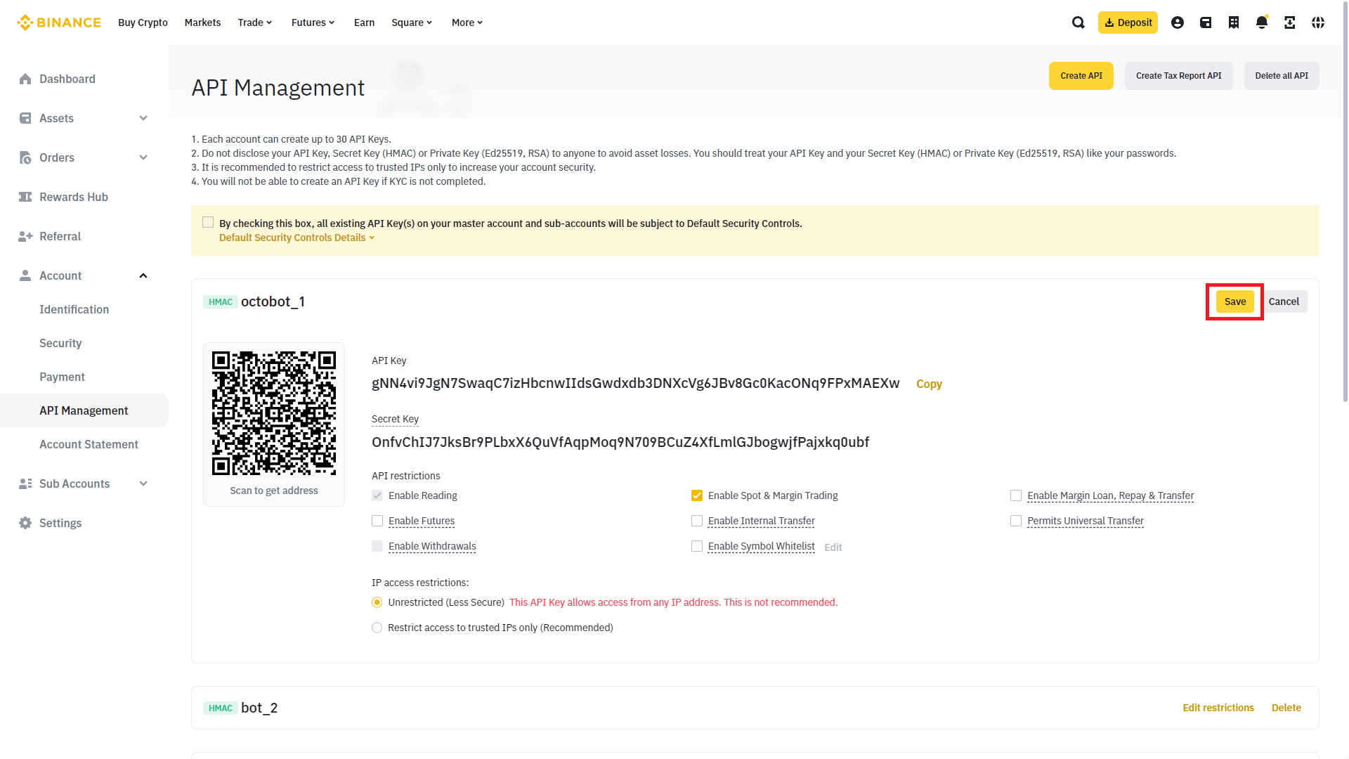 api created add trading permission save