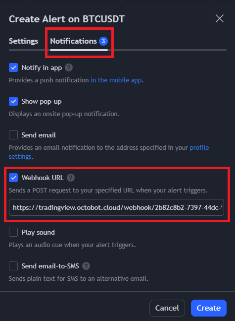 creating an alert from tradingview webhook
url