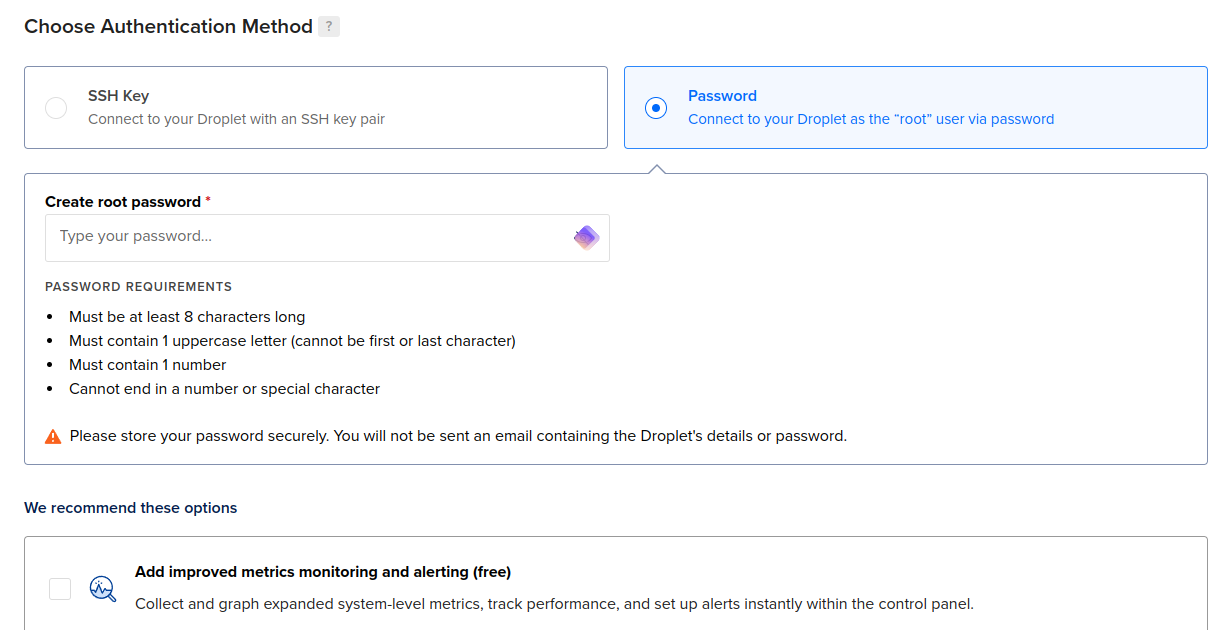 DigitalOcean Droplet choose pricing