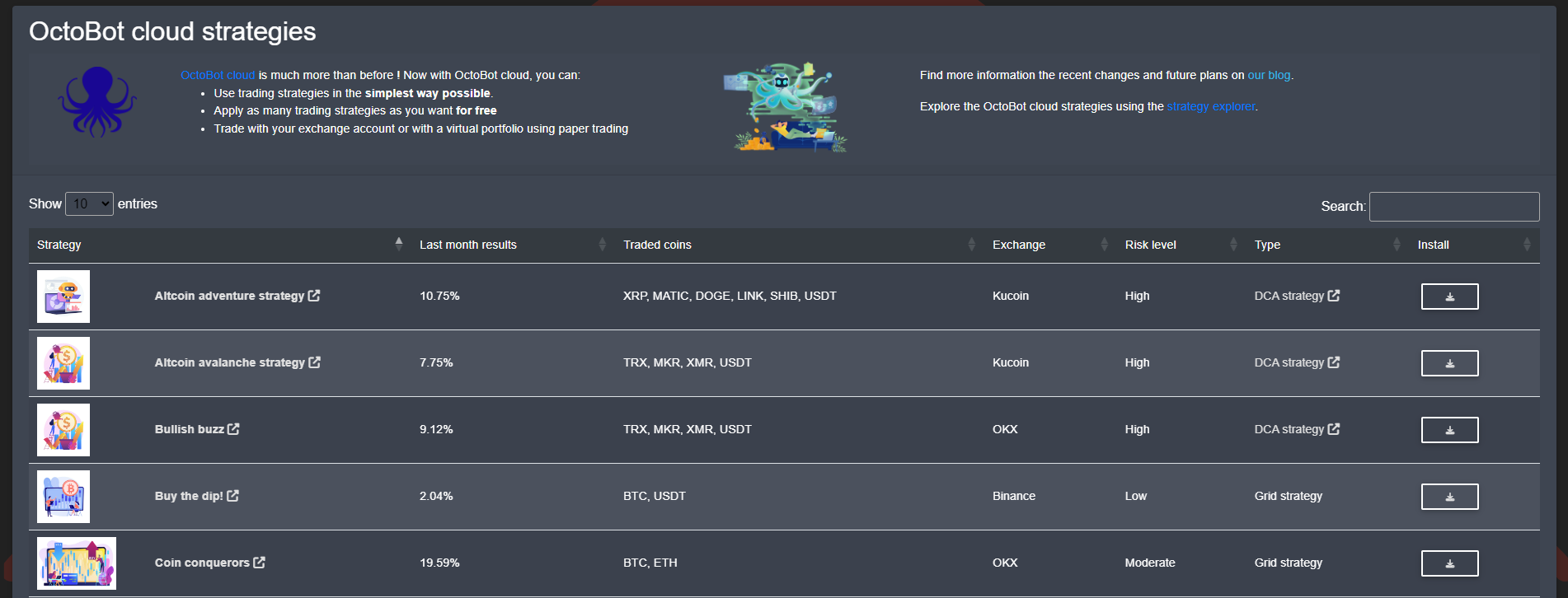 download octobot cloud strategies in open source bot