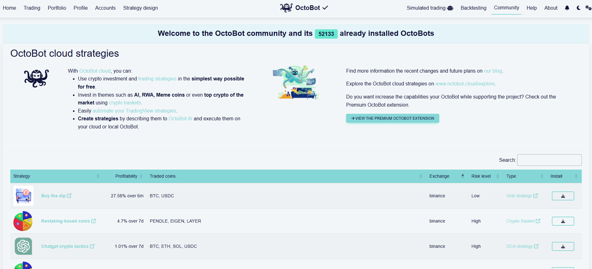 download octobot cloud strategies in open source bot