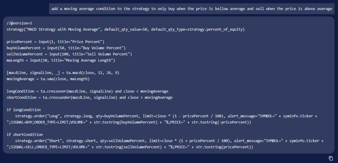 octobot ai strategy generator macd sma strategy pinescript
code