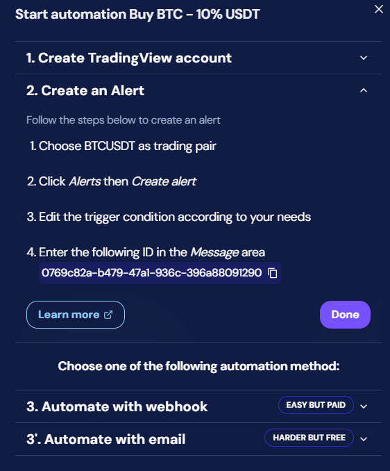 octobot automation connection
panel