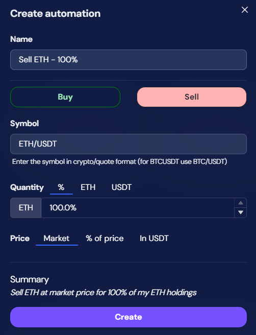 octobot automation sell 100 percent
eth