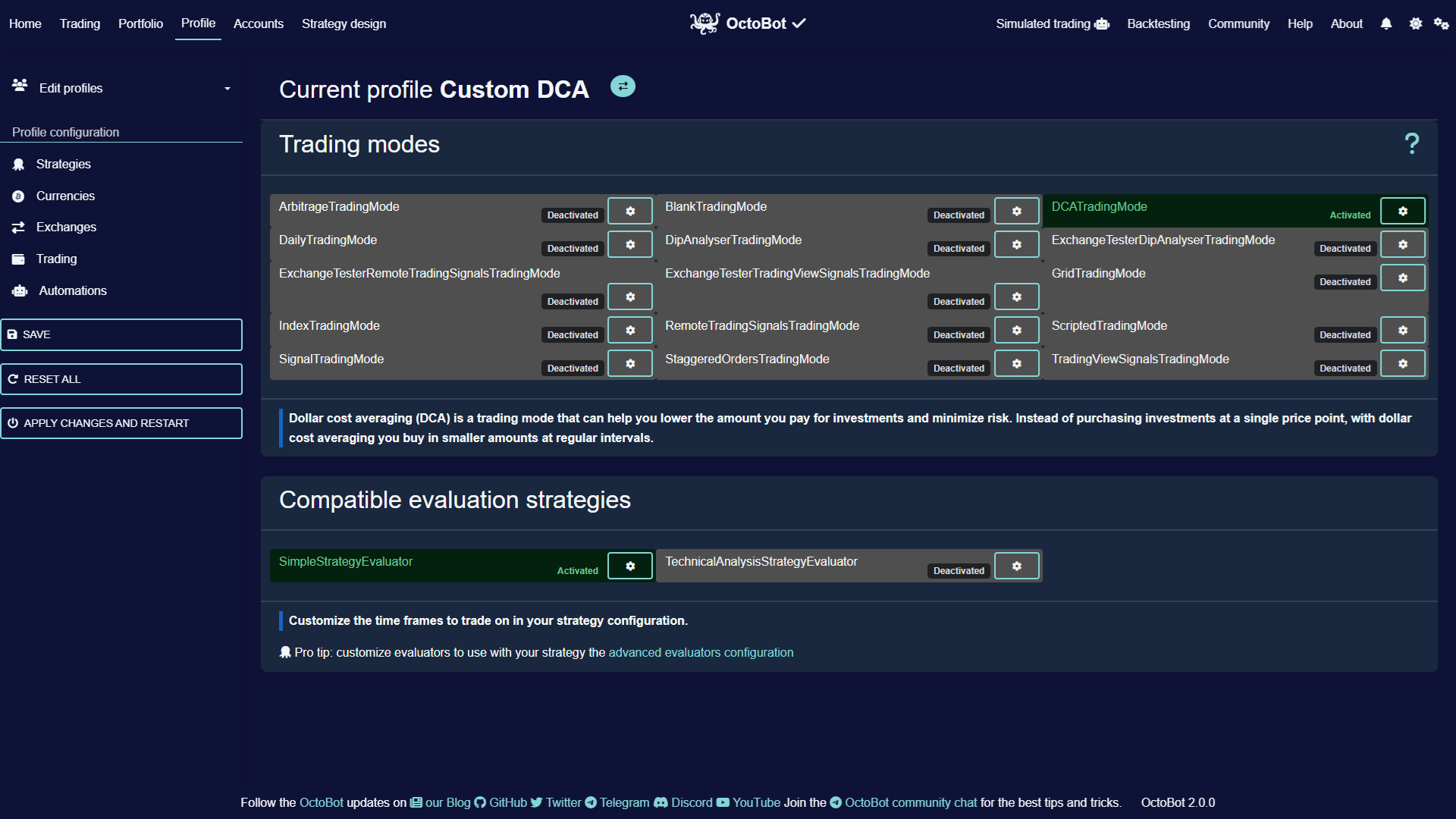 octobot backtesting profile selector