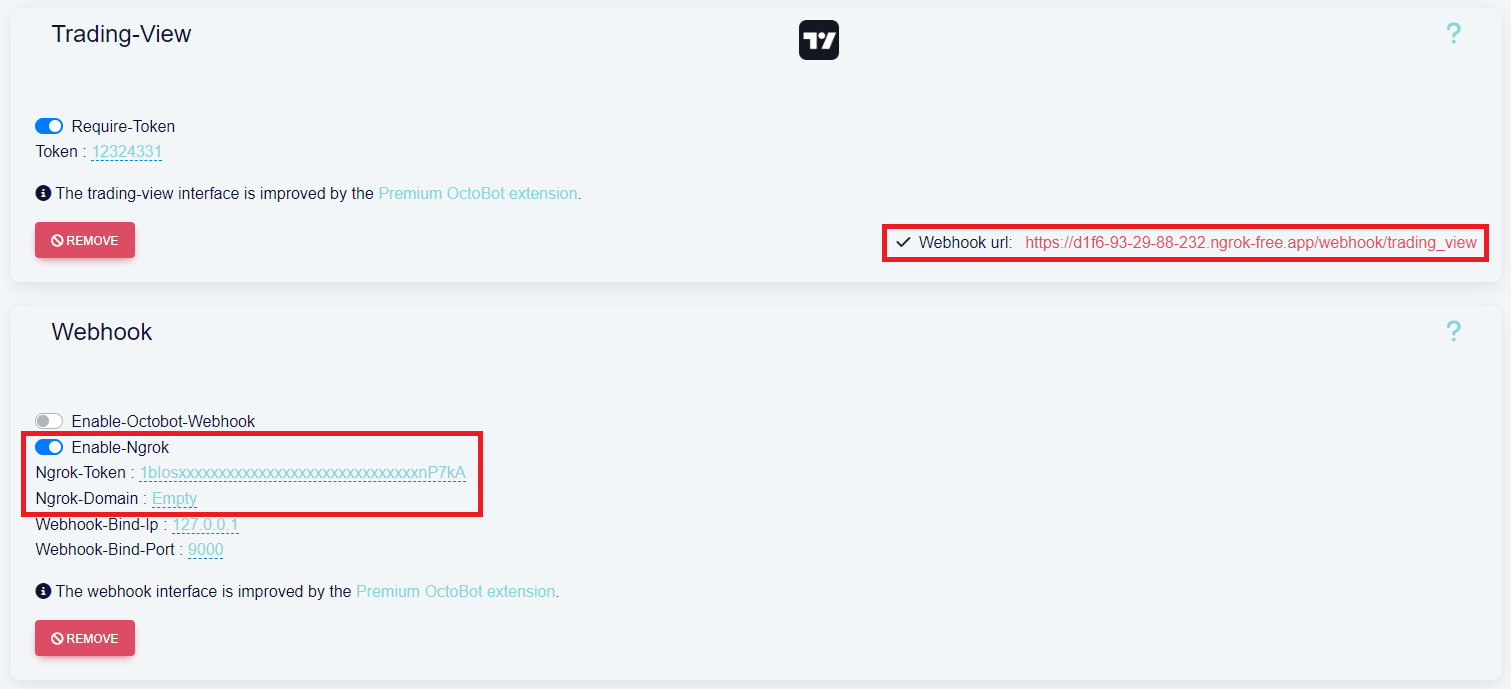 octobot open source ngrok webhook configuration