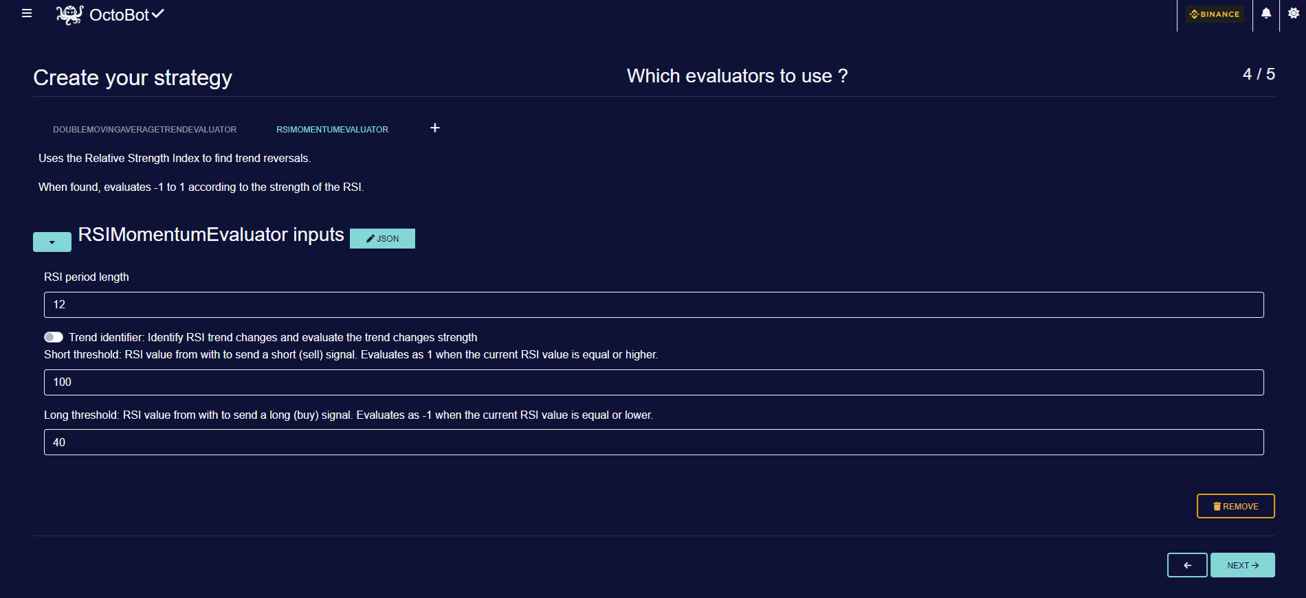 octobot strategy designer create a new strategy configure evaluators settings