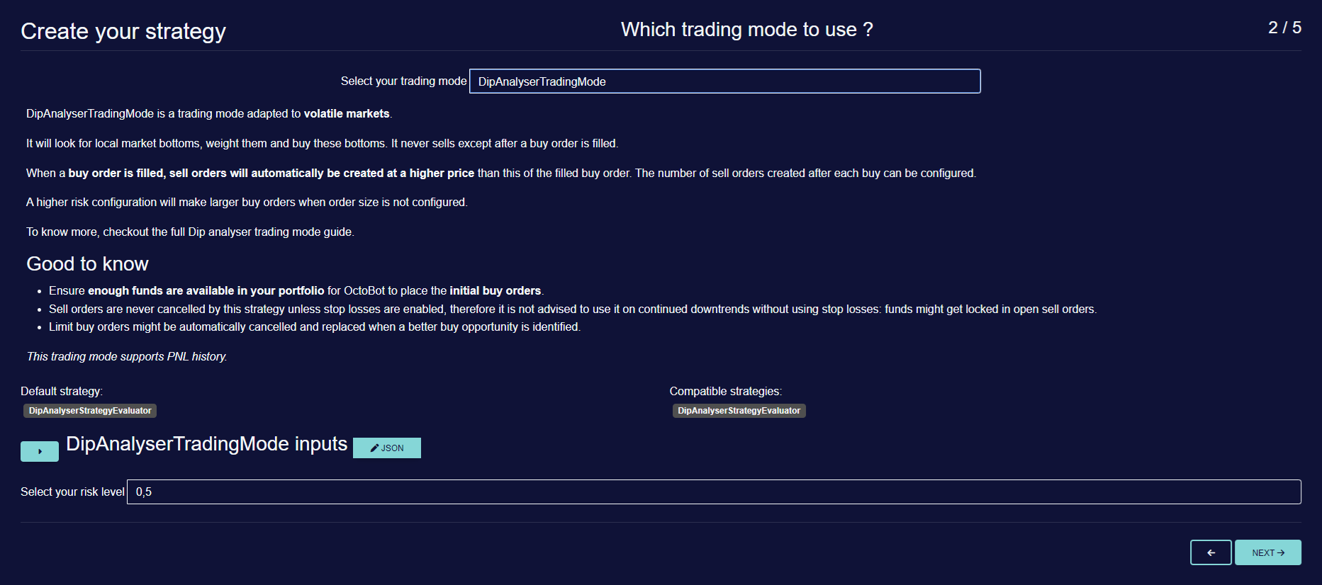 octobot strategy designer create a new strategy select trading mode