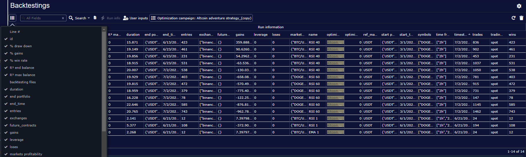 octobot strategy designer explore your past backtestings customize columns
