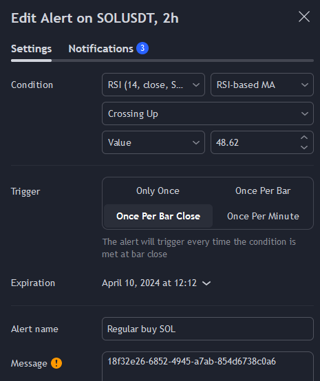 regular buy solana on rsi ema threshhold tradingview alert
configuration