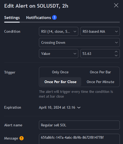 regular sell solana on rsi ema threshhold tradingview alert
configuration