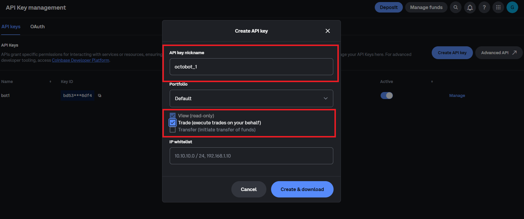 select api name passphrase and restrictions