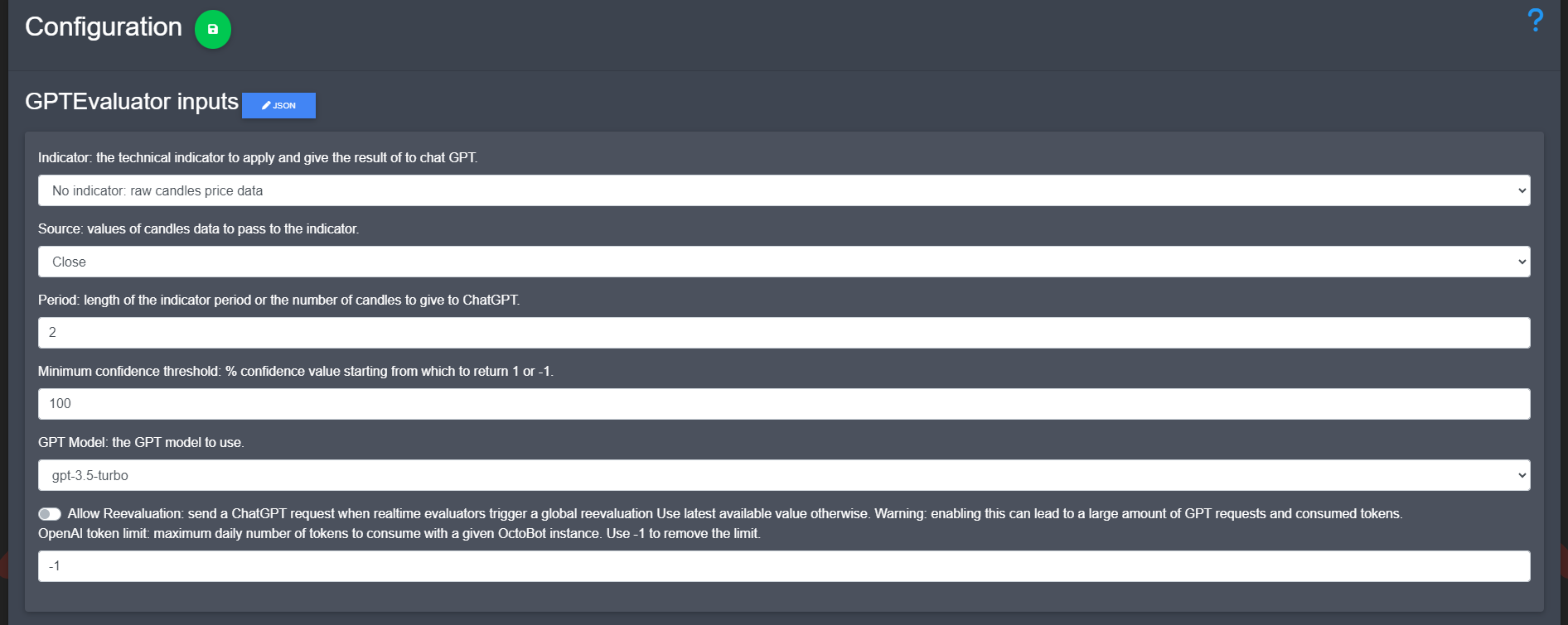 trading with chatgpt in octobot GPTEvaluator configuration