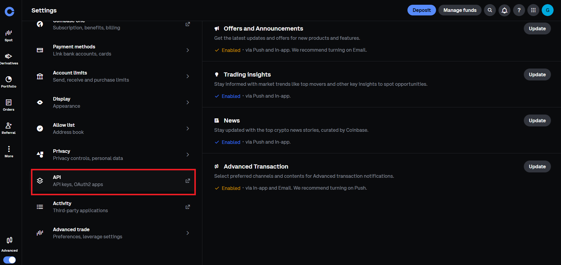 setting du compte cliquer sur api