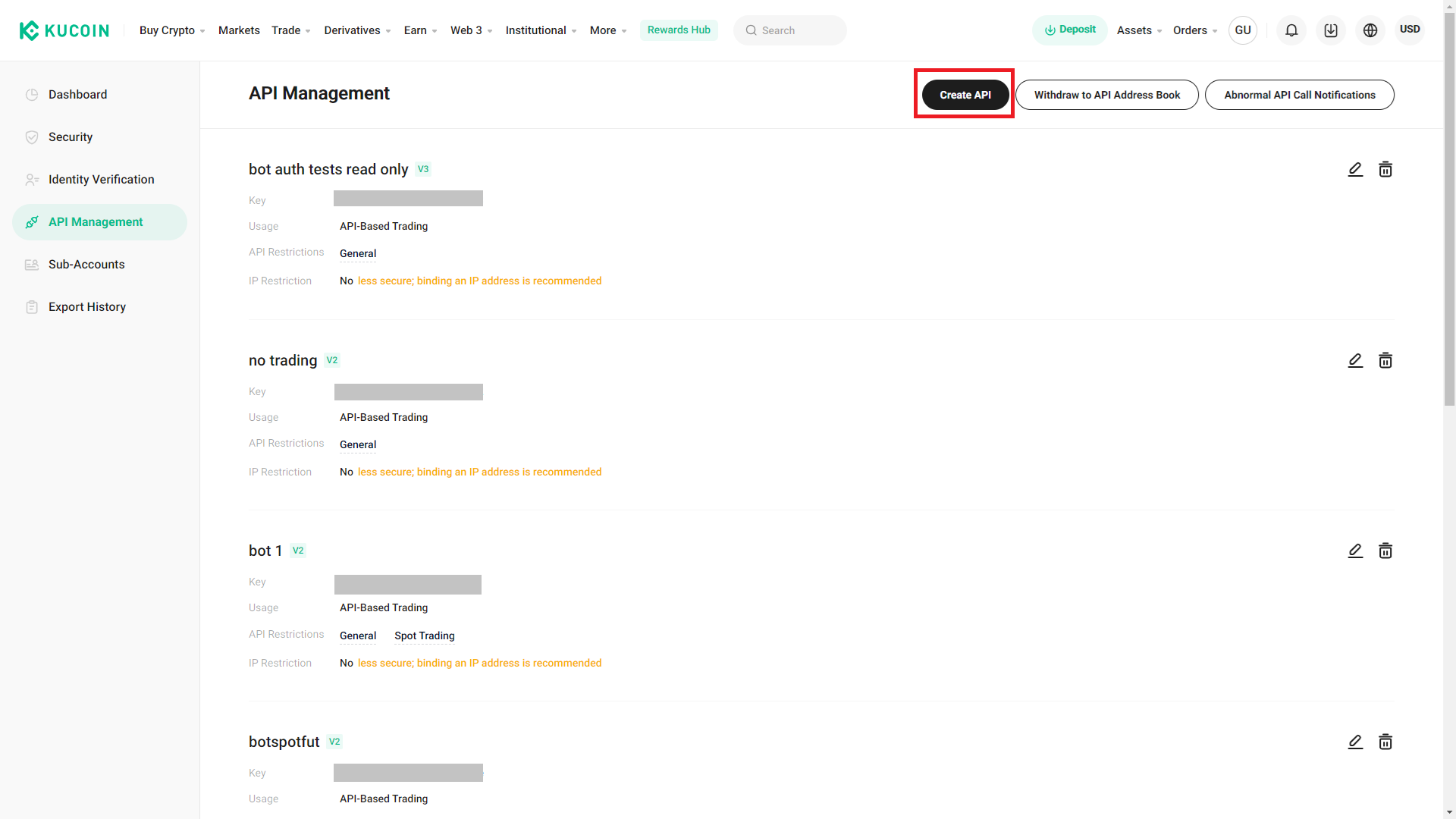 apis liste creer nouvelle api