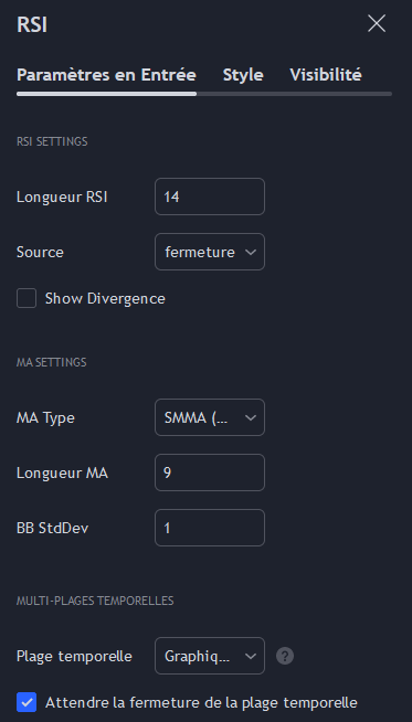 configuration RSI avec rolling moving
averages