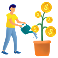 dca trading illustrated by a man watering a plant growing
money