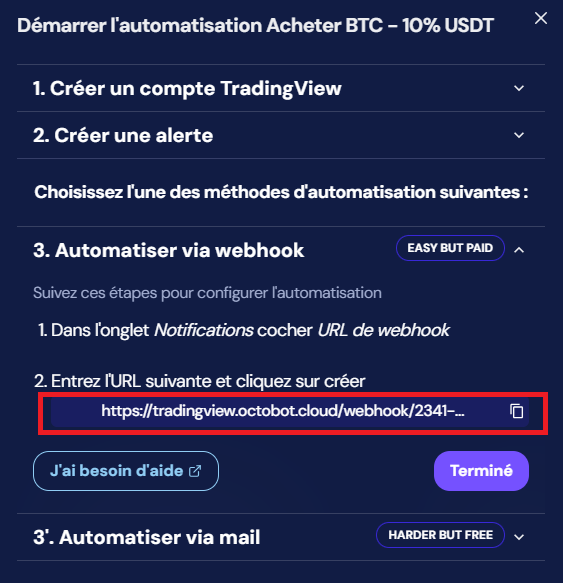 url du webhook octobot de
l'automatisation