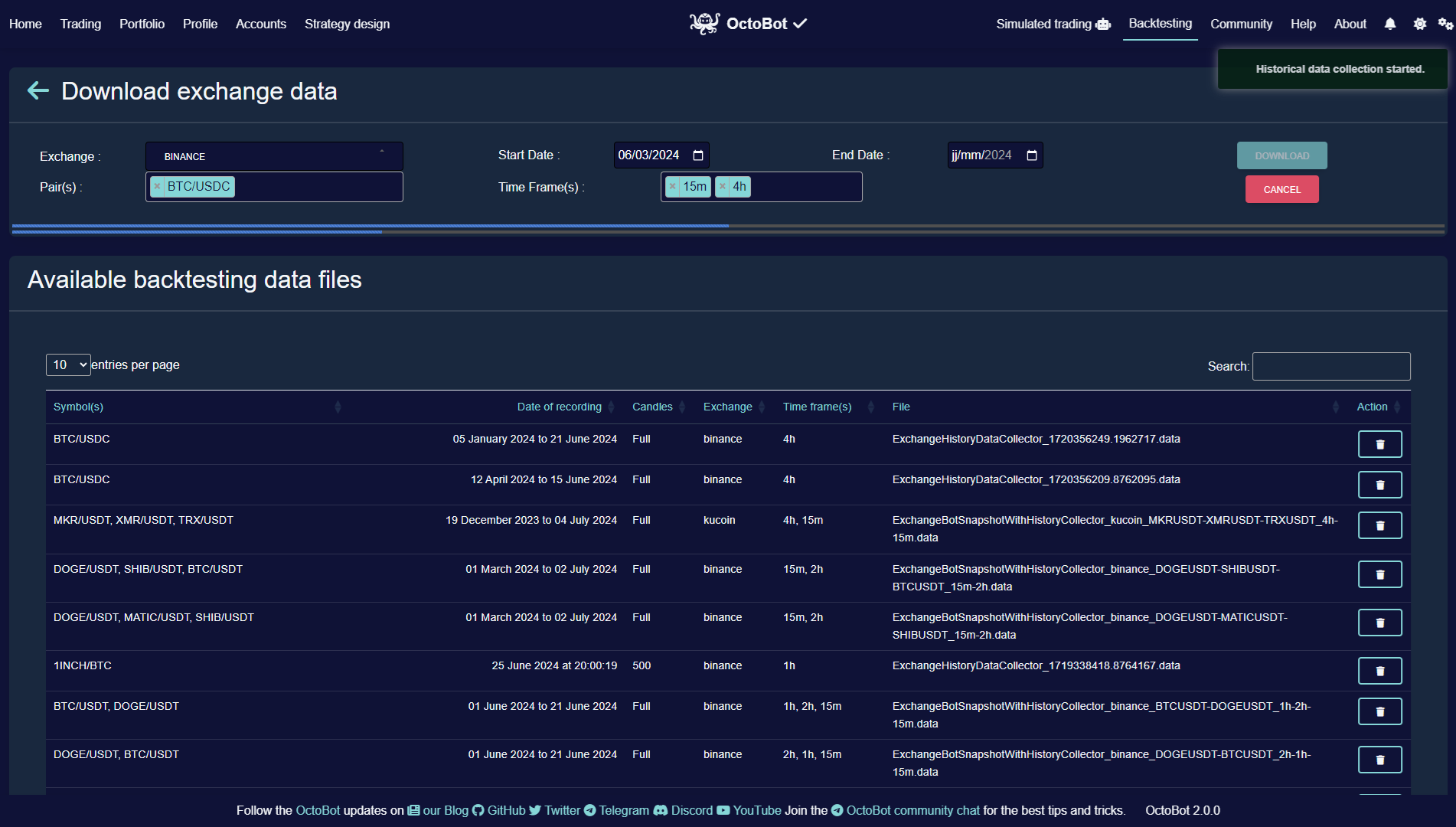 collecteurde donnée de backtesting octobot