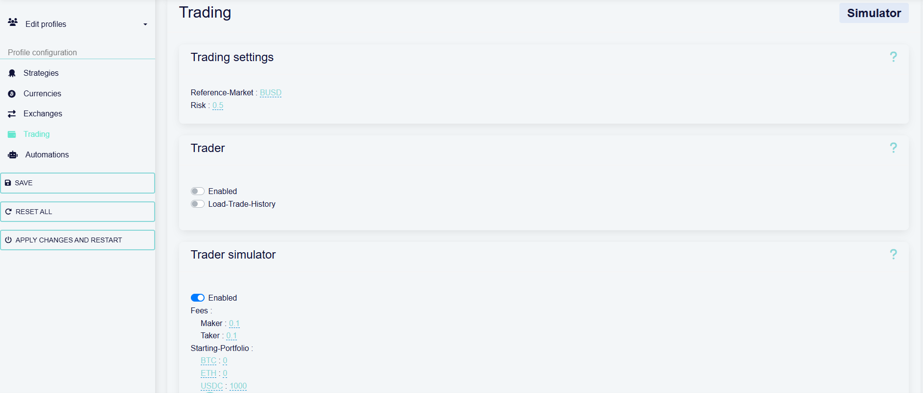 octobot trading settings from profiles