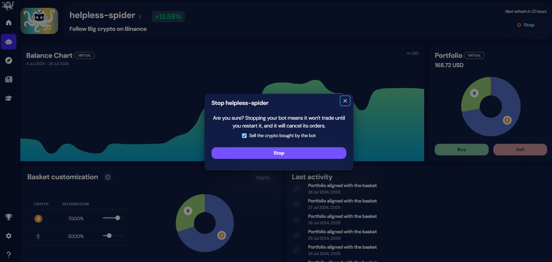 arrêter un bot OctoBot cloud en annulant ses ordres