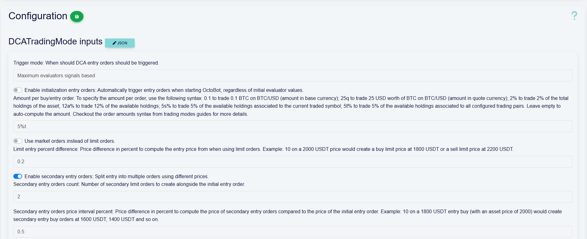 trading mode configuration from profiles