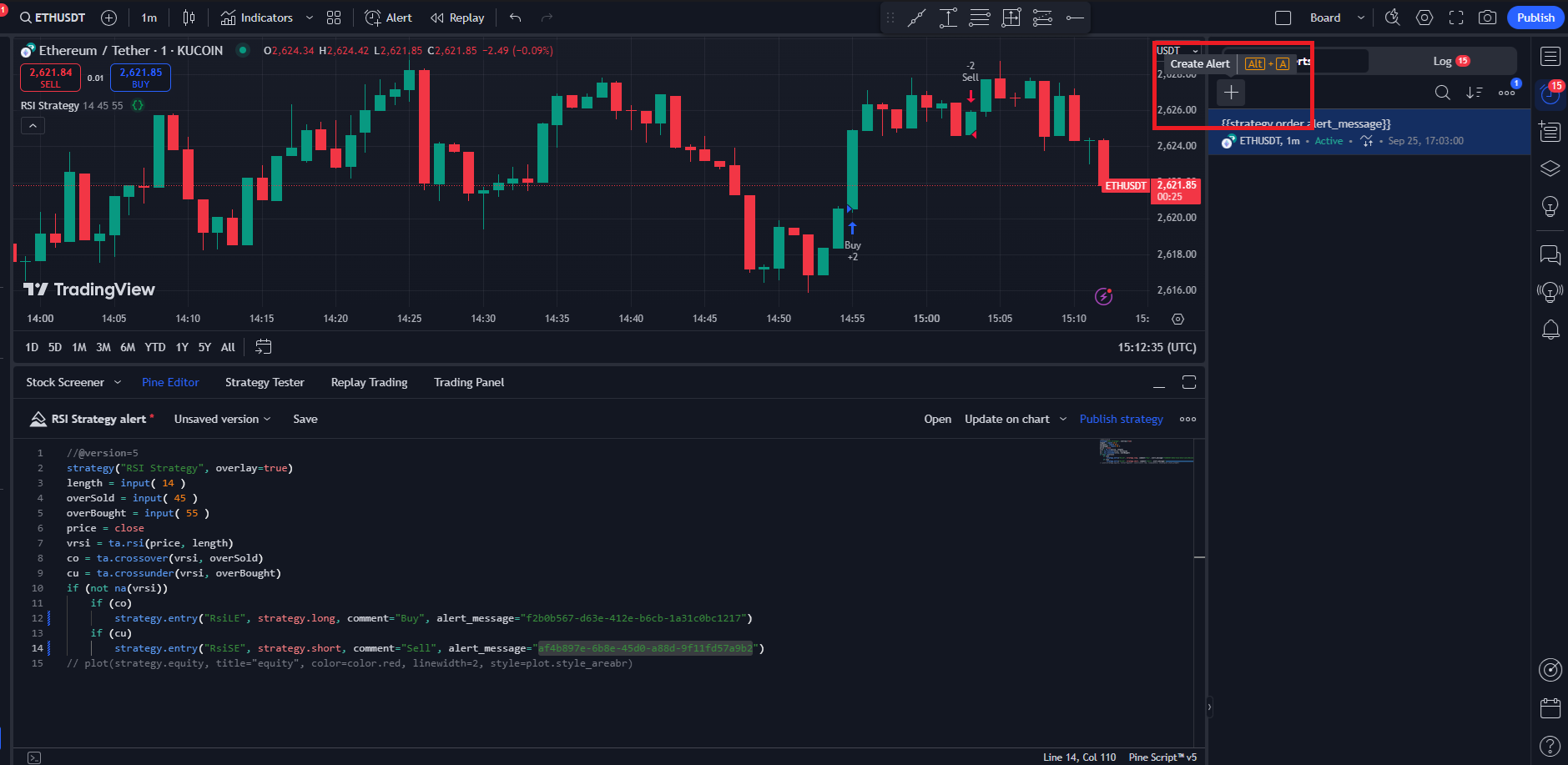 création d'alerte sur
tradingview
