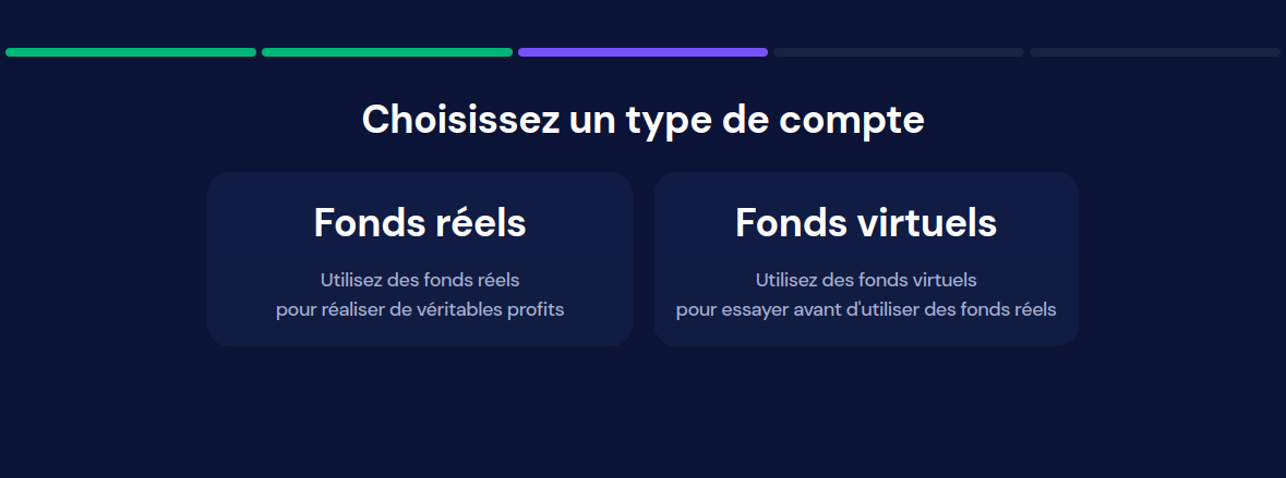 choix entre le trading avec un compte réel ou virtuel