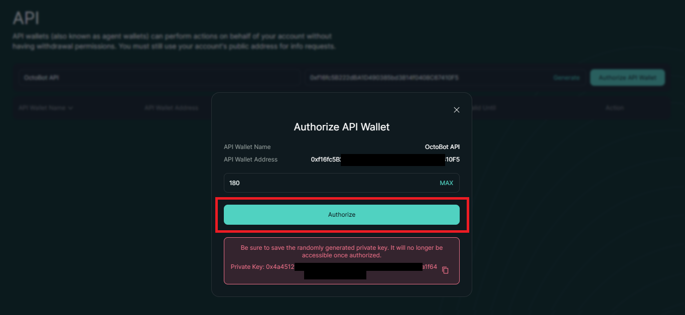 hyperliquid api click authorize from popup