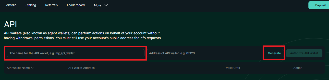 hyperliquid api enter name and generate